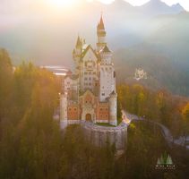 Aerial Castle Neuschwanstein Fall Colors Sunlit
