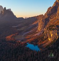 Aerial Italian Dolomites Crado a Lago and Lago Federa Fall Colors Sunrise.jpg default