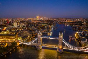 Over London Tower Bridge and Thames at Night DJI Mavic Pro 2