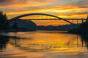 La Conner Rainbow Bridge Sunset Reflection