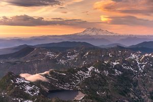 Aerial Mount St Helens and Rainier